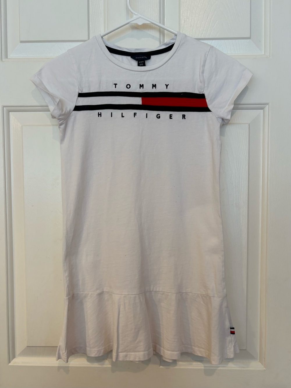 Tommy Hilfiger Girls Size Medium 8/10 White T-Shirt Dress 100% Cotton Logo